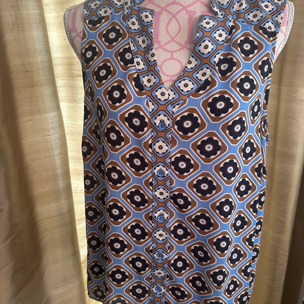 CAbi Blue and Brown Floral Button Down Shirt